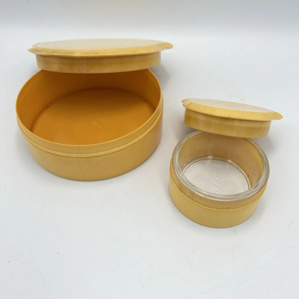 2 Vintage Lady Hamilton Colonial Celluloid Vanity Boxes Trinket Jewelry Case‎